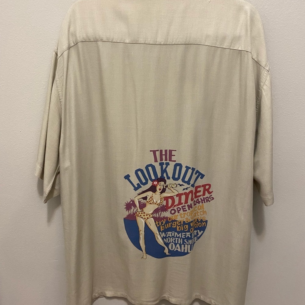 Men’s  CAMPIA XL short sleeve button down shirt in beige with diner logo. - Picture 12 of 12